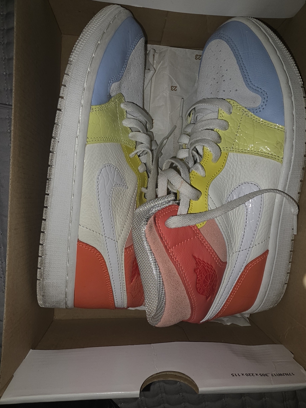 Jordan Women’s Mid-Top Sneakers in White, Light Blue, Yellow, Coral, Orange